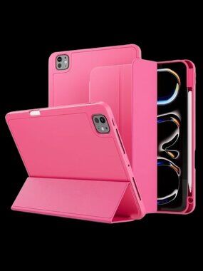 Pink iPad Pro 11″ (M4, 2024 5th Gen) Trifold Case with Pencil Holder
